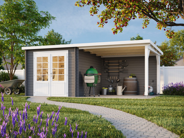 Gartenhaus Ella 6,9+8,2 m² 28 mm dunkelgrau/weiß