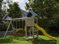 Spielturm Pirat Captain Jolly KDI mit Doppelschaukel inkl. Rutsche gelb + Sitze rot Spielturm Pirat Captain Jolly KDI mit Doppelschaukel inkl. Rutsche gelb + Sitze rot