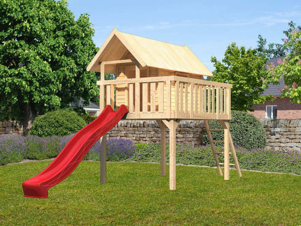 Stelzenhaus SET Fidel naturbelassen inkl. Rutsche rot