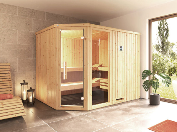 Sauna Systemsauna Varberg 4 mit graphit Holztür &amp; Fenster