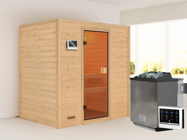 Sauna Massivholzsauna Selena, inkl. 9 kW Bio-Ofen mit externer Steuerung