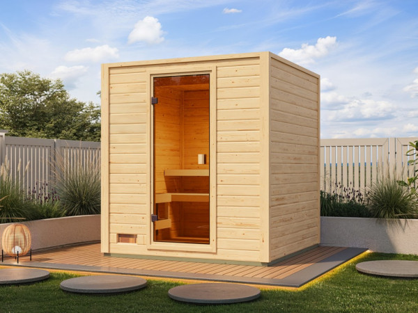 Gartensauna Lenchen 2 natur SPARSET mit 9 kW Bio-Ofen und ext. Steuerung