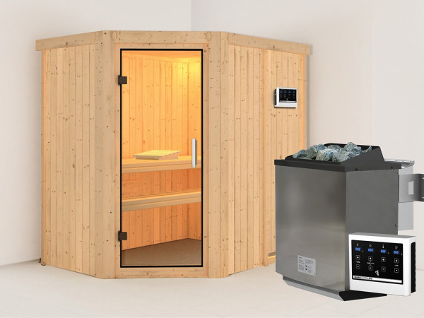 Sauna Systemsauna Carin, inkl. 9 kW Bio-Ofen mit externer Steuerung