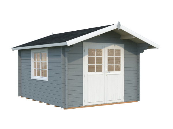 Gartenhaus Sally 10,2 m² 44 mm hellgrau/weiß