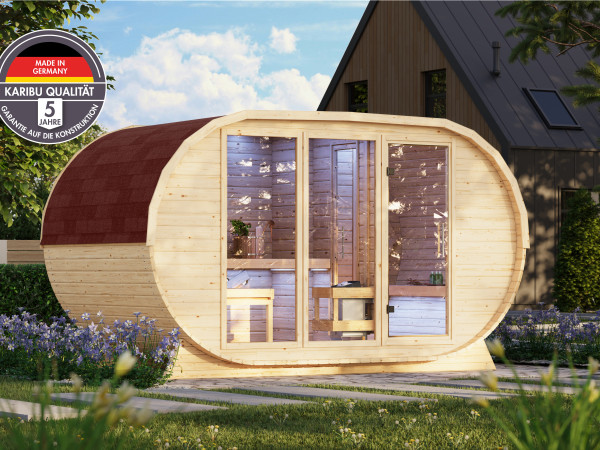 Fasssauna breit naturbelassen inkl. 9 kW Saunaofen ext. Steuerung