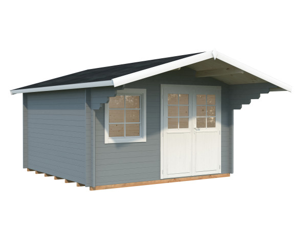 Gartenhaus Sally 12,3 m² 44 mm hellgrau/weiß