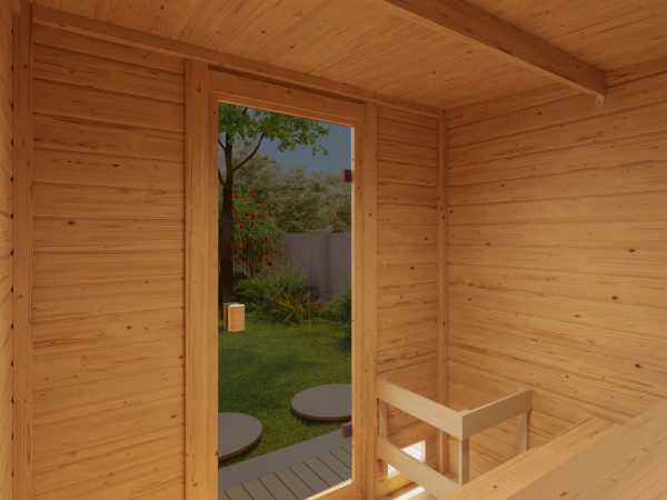 Gartensauna Lenchen 2 natur SPARSET mit 9 kW Ofen und ext. Steuerung