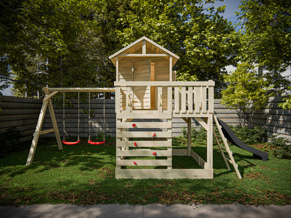 Stelzenhaus Noah kesseldruckimprägniert inkl. Doppelschaukel und Rutsche grau