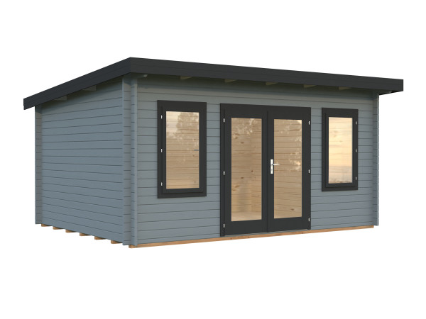 Gartenhaus Lisa 14,2 m² 44 mm hellgrau/anthrazit