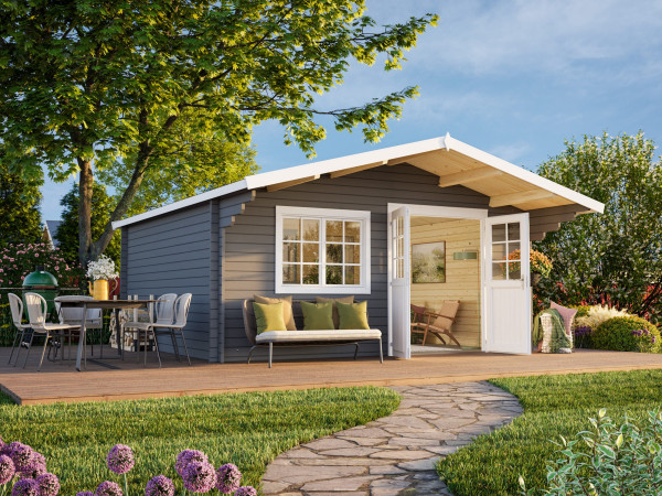 Gartenhaus Britta 19,7 m² 40 mm dunkelgrau/weiß