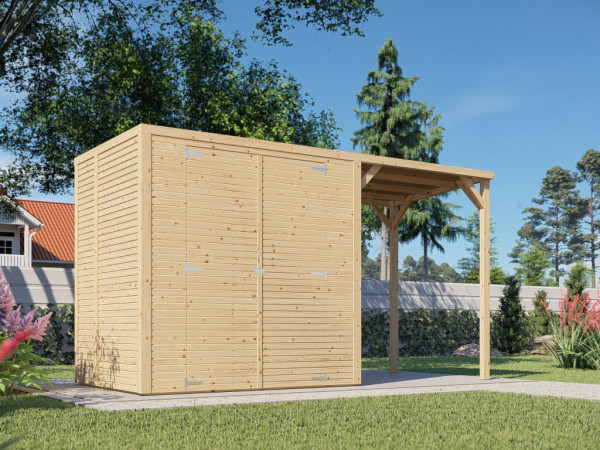 Bikebox Gerätehaus Fiete 2 mit Anbaudach Rhombusprofil 18 mm natur