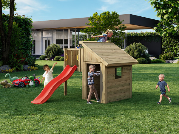 Spielturm Tibalu KDI inkl. Rutsche rot