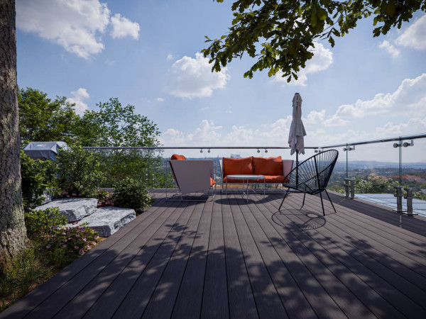 Terrassendiele WPC co-extrudiert grau Hohlkammerprofil
