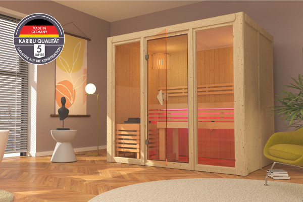 Sauna Avari 3 naturbelassen inkl. 9 kW Saunaofen integr. Steuerung