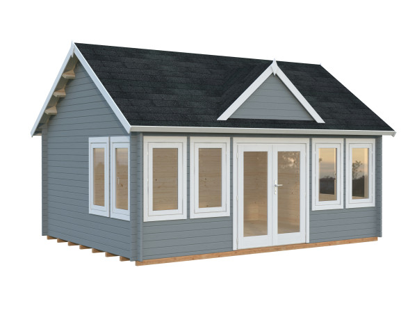 Gartenhaus Claudia 19,4 m² 44 mm hellgrau/weiß