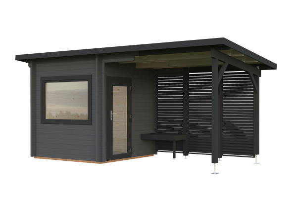 Saunahaus Blockbohlenhaus Sanna 4,1+5,9 m² 44 mm dunkelgrau/anthrazit