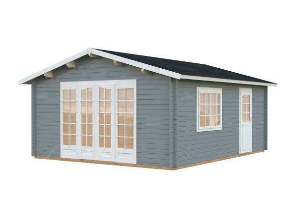 Gartenhaus Irene 23,9 m² 44 mm hellgrau/weiß