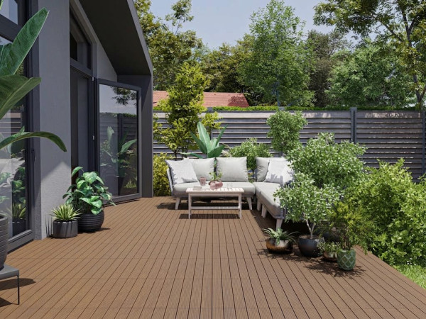 WPC-Terrassenfliese Braun geriffelt