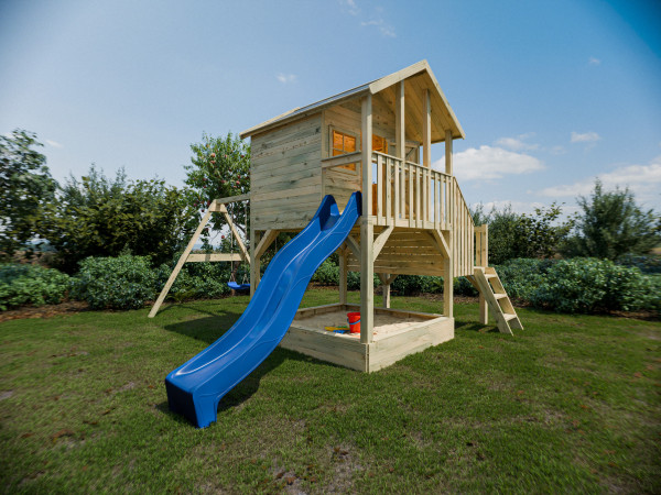 Stelzenhaus Big House L mit Sandkasten KDI inkl. Doppelschaukel und Rutsche blau