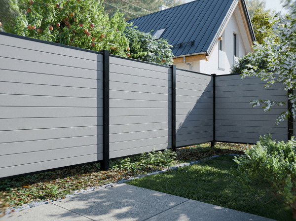 PVC Sichtschutzzaun Hellgrau 180x180 cm - Steckzaun