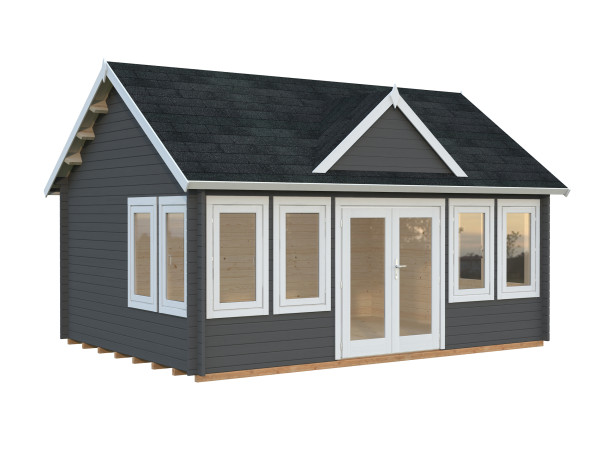 Gartenhaus Claudia 19,4 m² 44 mm dunkelgrau/weiß