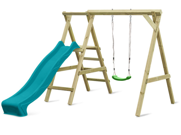 Einzelschaukel mit Podest Cosy Single KDI inkl. Rutsche türkis, Schaukelsitz grün