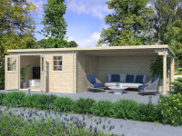 Gartenhaus Blockbohlenhaus CA2988 28 mm naturbelassen mit 4 m Anbau Gartenhaus Blockbohlenhaus CA2988 28 mm naturbelassen mit 4 m Anbau