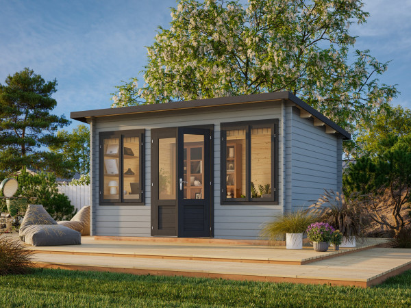 Gartenhaus Lisa 11,5 m² 34 mm hellgrau/anthrazit
