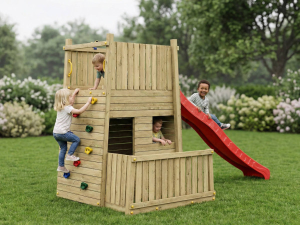 Spielturm Wichtelburg KDI inkl. Rutsche rot