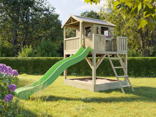 Stelzenhaus Funny XXL mit Sandkasten KDI inkl. Rutsche grün