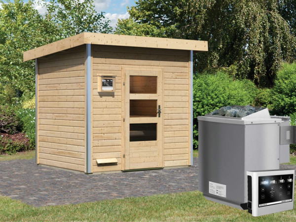 Saunahaus Norge mit Klarglastür, inkl. 9 kW Bio-Kombiofen mit externer Steuerung