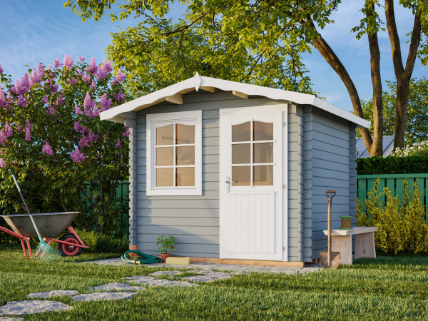 Gartenhaus Emma 4,6 m² 28 mm hellgrau/weiß