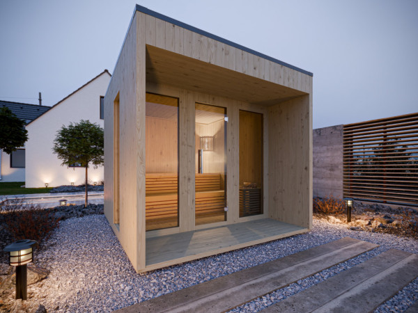 Gartensauna Elena beige SPARSET 9kW Ofen und ext. Strg.