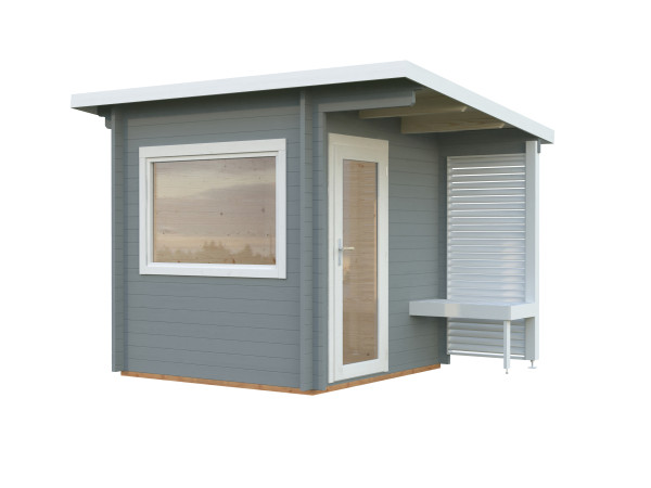 Saunahaus Blockbohlenhaus Sanna 4,1 m² 44 mm hellgrau/weiß
