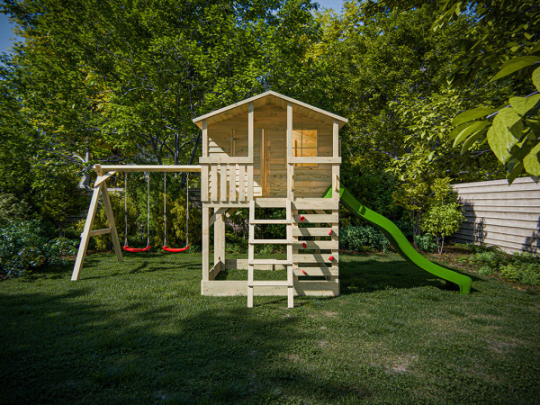 Stelzenhaus Henry kesseldruckimprägniert inkl. Doppelschaukel und Rutsche grün
