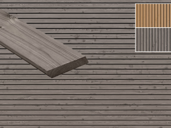 Fassadenverkleidung Thermokiefer grau lackiert Rombas Rhombusprofil