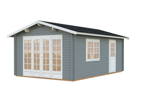Gartenhaus Irene 19,0 m² 44 mm hellgrau/weiß