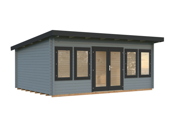 Gartenhaus Lisa 19,4 m² 44 mm hellgrau/anthrazit
