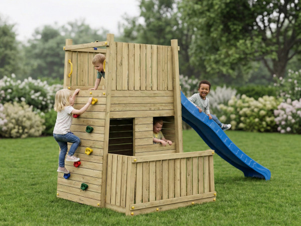 Spielturm Wichtelburg KDI inkl. Rutsche blau