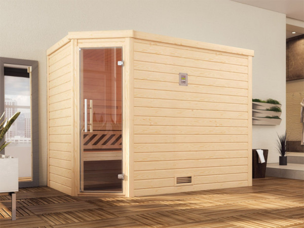 Sauna Massivholzsauna Turku 3 GT graphit Ganzglastür