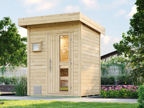 Saunahaus Naantali mit Holztür inkl. 9 kW Bio Saunaofen Naturbelassen