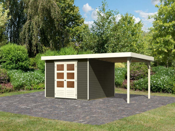 Gartenhaus SET Askola 6 19 mm terragrau, inkl. 2,4 m Anbaudach