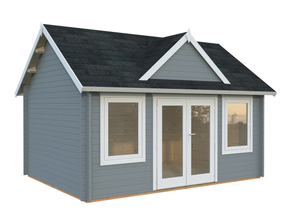 Gartenhaus Claudia 14,2 m² 44 mm hellgrau/weiß