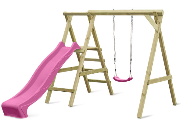 Einzelschaukel mit Podest Cosy Single KDI inkl. Rutsche + Schaukelsitz pink