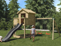 Spielturm Stelzenhaus Galaxy S inkl. Doppelschaukel kesseldruckimprägniert + Rutsche grau Spielturm Stelzenhaus Galaxy S inkl. Doppelschaukel kesseldruckimprägniert + Rutsche grau