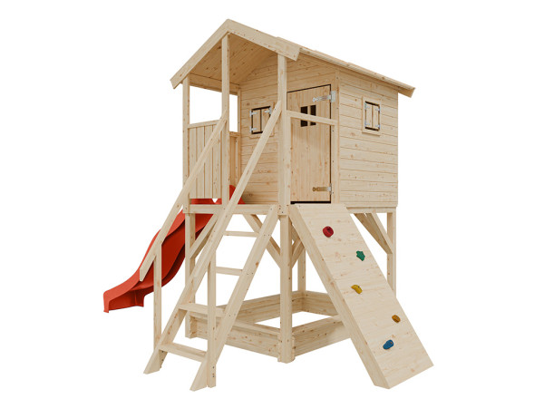 Stelzenhaus Nele naturbelassen inkl. Rutsche rot