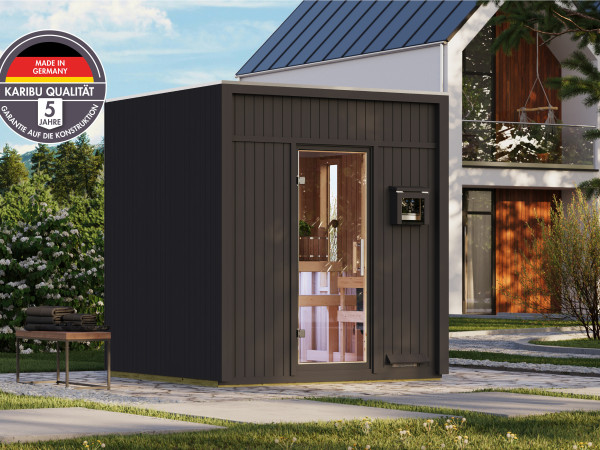 Saunahaus Avenal schwarz inkl. 9 kW Saunaofen ext. Steuerung