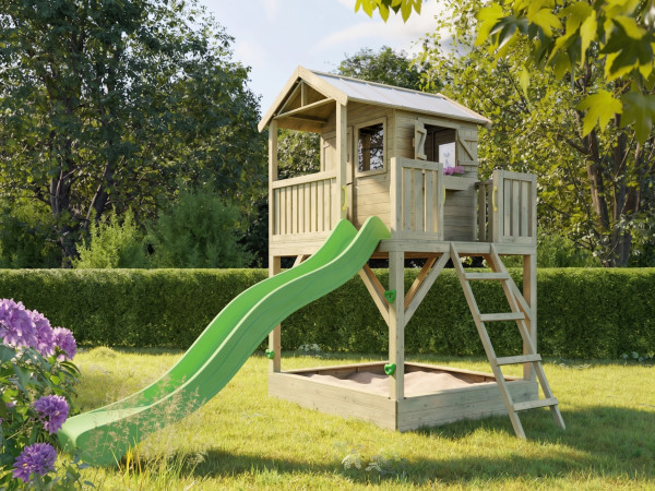 Stelzenhaus Funny XXL mit Sandkasten KDI inkl. Rutsche grün