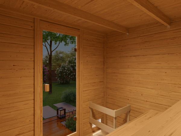 Gartensauna Lenchen 3 terragrau SPARSET mit 9 kW Bio-Ofen und ext. Steuerung