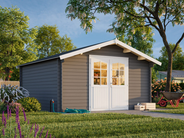 Gartenhaus Lotta 13,9 m² 34 mm dunkelgrau/weiß